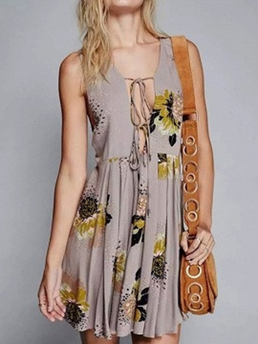 Free People Deep Plunge Tie-Front Mini Dress